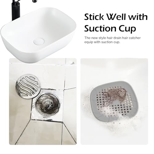 2 Pack Drain Hair Catcher Silicone Bathroom Accessories Square Drain Cover for Shower,Easy to Install Suit for Bathroom,Bathtub,Kitchen, Grey