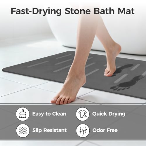 Large Stone Bath Mat 2 Pack, 31.5'' x 19.7'' Quick Drying Diatomaceous Earth Mat Large, Super Absorbent, Non Slip Diatomite Stone Bath Rugs for Bathroom, Easy to Clean (Dark Grey) - color: Dark Grey