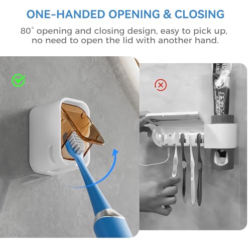 Toothbrush Holders for Bathroom【Innovation Single Slot Design】 2PCS Toothbrush Holder Wall Mounted with Cover for Shower, Single Toothbrush Dispenser Storage Organizer for Family & Travel - color: Brown-2pcs