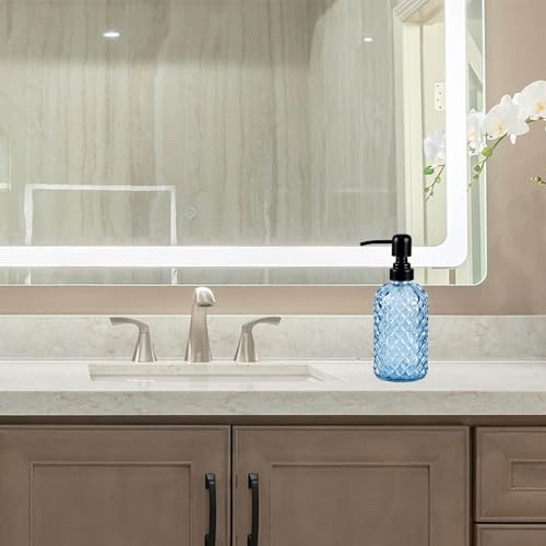 12Oz Glass Soap Dispenser with 304 Black Rustproof Stainless-Steel Pump, Refillable Glass Soap Dispenser for Kitchen, Bathroom, Farmhouse (Blue) - color: Blue