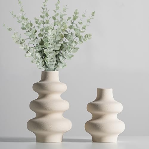 Steviieden Ceramic Vases Set 2, Modern Home Decor,Off White Round Vases,Modern Dried Flower Vases, Boho Home Decor for Centerpieces Wedding Dinner Table Party Living Room Office Bedroom - color: Off White B, size: Small & Large Set
