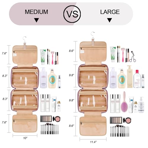 Travel Hanging Toiletry Bag for Women, Extra Large Makeup Bag, Holds Full-Size Shampoo, with Jewelry Organizer Compartment, Waterproof Cosmetic Bag, Toiletries Kit Set with Trolley Belt, Dark Purple - color: Dark Purple, size: Large