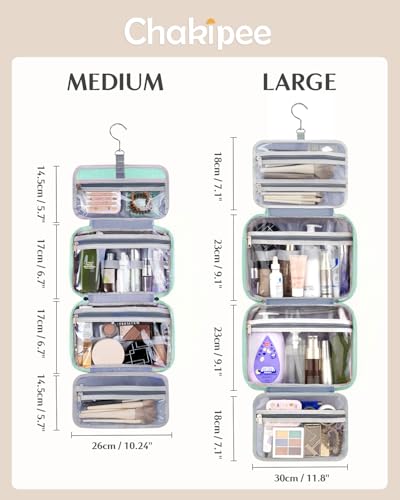 Travel Hanging Toiletry Bag for Women - Waterproof Cosmetic Organizer with Clear Window, Lightweight Bathroom Bags for Essentials, Makeup, Shampoo, Toiletries Green,Large - color: Green, size: L (11.8x9x4inch)