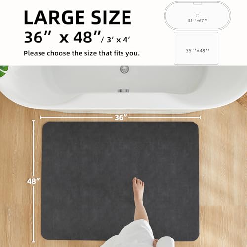 TYUU Black Bath Mat, Bathroom Rugs Non Slip Washable Thin Absorbent Quick Dry Bath Mat Fits Under Door Bathroom Floor Mat Perfect for Bath, Shower, or Sink 36"x48" Black - color: Black, size: 3' X 4' (Rectangular)