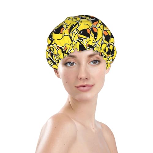 Cute Ducks Shower Cap For Women Reusable Waterproof Double Layers Bath Cap Hair Protection Elastic Ladies Spa Salon Shower Hat - color: Cute Ducks