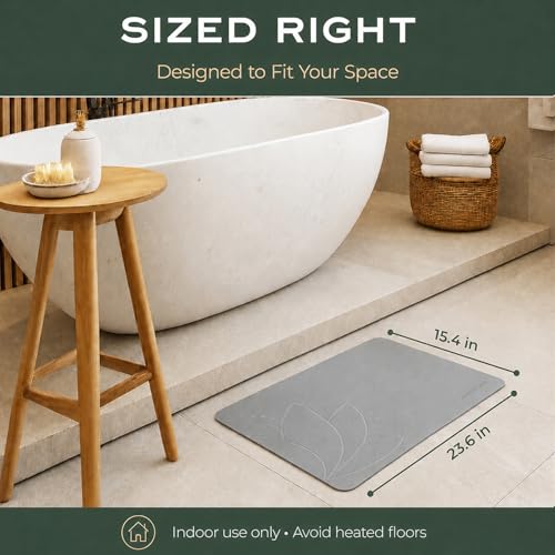 Bathroom Stone Mat Quick Dry – Stone Bath Mat for Bathroom, Diatomaceous Earth Bath Mat, Non Slip Stone Mat 23.6”×15.4” | East Lotus by JapandiSpirit - color: East Lotus
