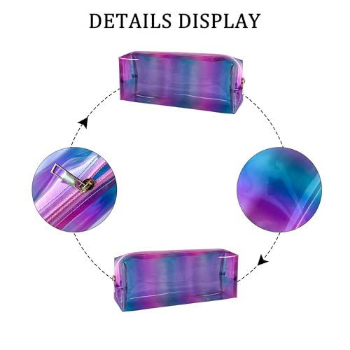 Waterproof Makeup Bag,10 x 3.5 x 2 inch Iridescent TPU Travel Toiletry Bag with Handle for Women & Men, Portable Cosmetic Pouch for Gym Swim Beach (A250030-418-2) - color: A250030-418-2