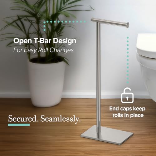 Gatco 1431C Modern Rectangle Base Freestanding Toilet Paper Holder, 21.25" Chrome with Weighted Base - color: Chrome, 21.25"h