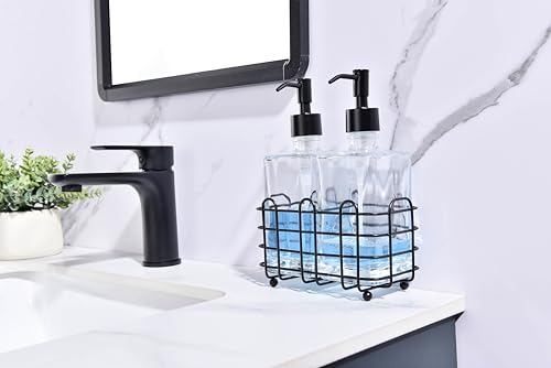 Modern Square Clear Glass Soap Dispenser Set of 2, 13.5oz Refillable with Rust Proof Pump, Leak-Proof Dish & Hand Soap Dispenser for Kitchen Bathroom Sink