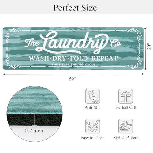 Pauwer Laundry Room Rug Runner 20"x60" Waterproof Rubber Laundry Mat Non Slip Kitchen Mats for Floor Washable Floor Mat Runner Rug for Farmhouse Mudroom Washroom Bathroom Decor - color: Blue, size: 1'8" x 5'