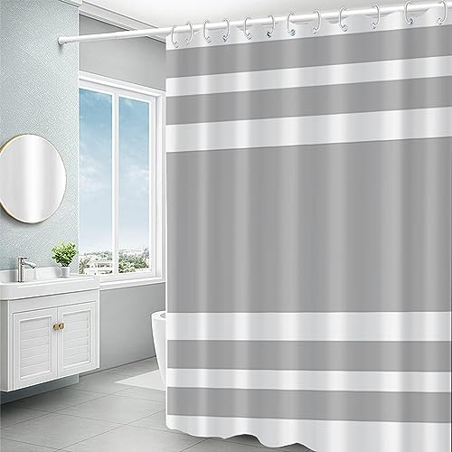 60x72inch Gray and White Stripes Shower Curtain Casual Style Relaxing Spa Horizontal Stripe Texture Design Modern Home Bath Curtain for Bathroom Bathtubs Decoration with Hooks - color: Gray White, size: 60"W x 72"L (Pack of 1)