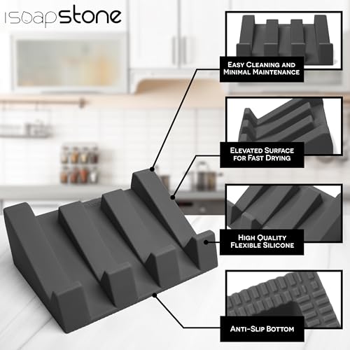 Silicone Soap Dish (USA Patented) Self Draining Bar Soap Holder for Shower Bathroom Sink, Drying Soap Dish Tray Kitchen Sponge Holder Easy Cleaning Soap Saver Mat (Dark Grey, 1) - color: Dark Grey, 1