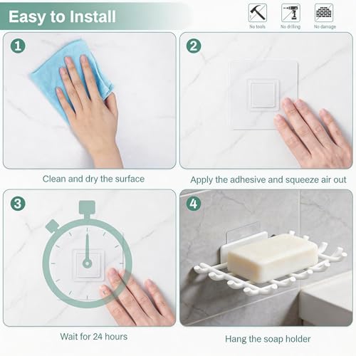Bar Soap Holder for Shower Wall, Self Draining Plastic Bar Soap Dish Tray Container Case for Bathroom Sink, Adhesive Shower Soap Dish Holder Wall Mounted, White 2 Pack - color: White
