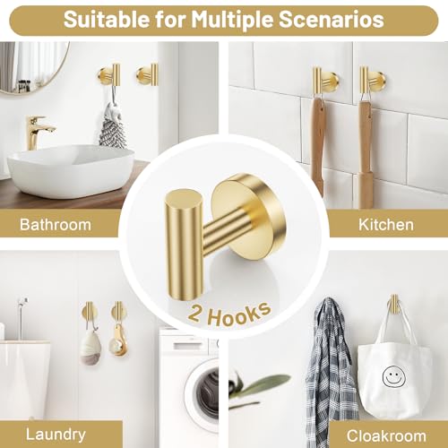 Lairuier Brushed Gold Towel Holder Set Include Double Bases Toilet Paper Holder,Towel Ring and 2 Towel Hooks Stainless Steel Wall Mounted Bathroom Hardware Accessories Set - color: Brushed Gold, size: Set B