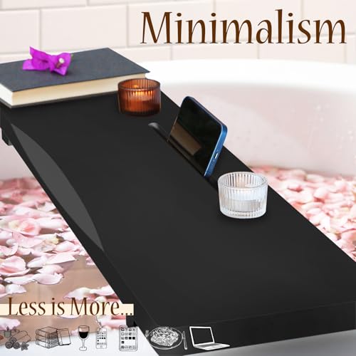 Stylish Black Bamboo Bathtub Tray Caddy with Adjustable Legs, Minimalistic Design Bath Tray for Tub, Bathtub Accessories, Fit Standard and Against Wall Bath Tubs, Gift Idea for Women - color: Black-bamboo, size: 29.5"×9"×2"