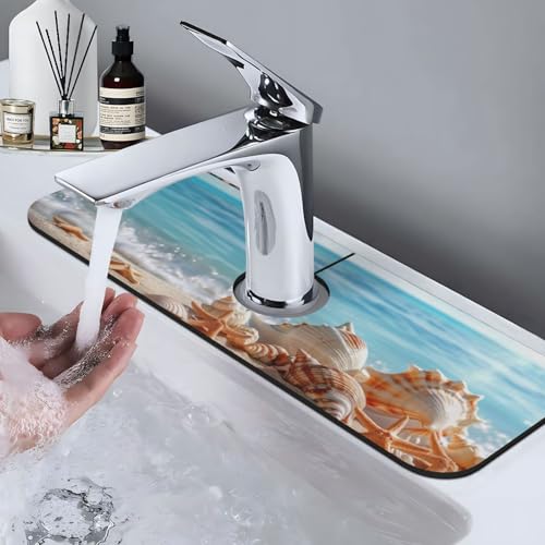 Faucet Draining Mat For Kitchen Sink, Beach Seashells Starfish Diatom Mud Absorbent Drain Pad For Bathroom Kitchen Sink Splash Guard Drying Mat - color: Beach Seashells Starfish