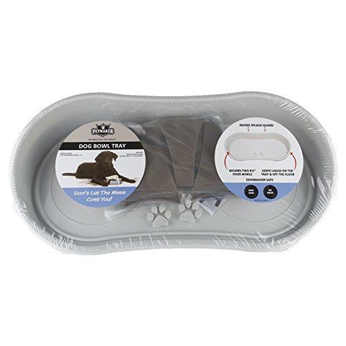 Elevated Pet Feeding Tray - 21″ x 11″ x 8.5″ Raised Dog Bowl Stand with Splash Guard and Non-Skid Feet - Comfortable Mealtime for Dogs and Cats by PETMAKER (Brown/Gray)