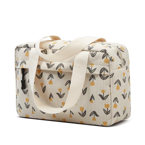Large Makeup Bag for Women Corduroy Cosmetic bag Make up Bags Zipper Pouch with handle Cosmetic Organizer Toiletry Bag for Travel Storage - color: 11-Yellow Tulip