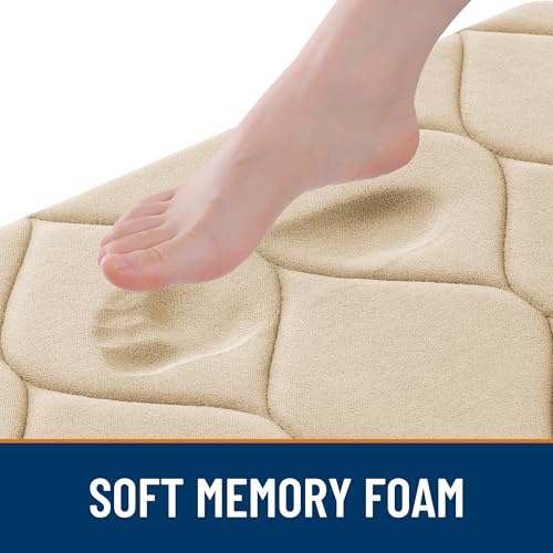Smiry Memory Foam Bath Mat 47''x24'', Ultra Soft Non-Slip Bathroom Rug, Plush Water Absorbent Quick Dry and Machine Washable Floor Mat for Shower, Tub & Home Decor, Beige - color: Beige, size: 47''x24''