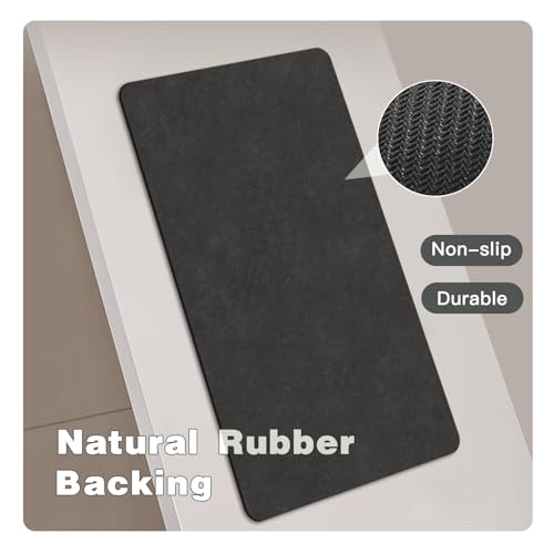 TYUU Black Bath Mat, Bathroom Rugs Non Slip Washable Thin Absorbent Quick Dry Bath Mat Fits Under Door Bathroom Floor Mat Perfect for Bath, Shower, or Sink 36"x48" Black - color: Black, size: 3' X 4' (Rectangular)