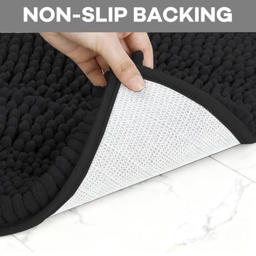 RUN HELIX Bath Rug Set 4 Piece - Non Slip Bath Mats, Soft Shaggy Absorbent Bathroom Mat Set with U-Shaped Toilet Mat, Black - color: Black, size: 1'8" x 2'8" (Square + oval + U-shape)
