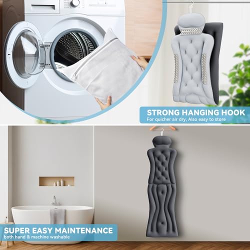 Full Body Bath Pillow for Bathtub RUVINCE Ergonomic Luxury Bathtub Pillow with Head,Neck, Shoulder and Back Support, 6D Bath Pillows for tub with 192 Powerful Suction Cups, Fits All Bathtub - color: Grey