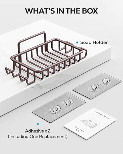 Nieifi Soap Dish Holder with 4 Hooks Stainless Steel Bronze Adhesive for Shower, Bathroom - color: Brown, size: 1 Pack