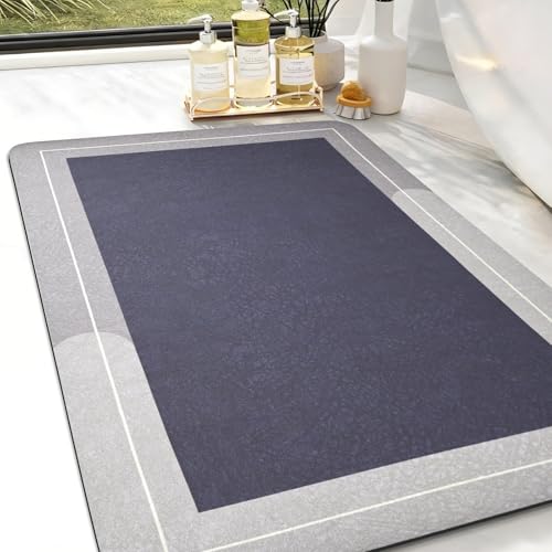 Mordem Diatomaceous Earth Bath Mat Super Absorbent Quick Dry Bath Mat, Bathroom Rugs Non Slip Washable, Thin Grey Bathroom Floor Mats-Shower Rug for in Front of Bathtub Shower, Easy Care,19.6"x31.5" - color: Grey, size: 19.6"x31.5"