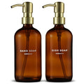 MaisoNovo Soap Dispenser 2-Piece Set | 16.9oz Amber Bottles with Gold Stainless Steel Pump Core - color: Amber/Gold