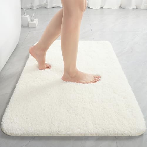 LOCHAS Bathroom Rug 36x24 Inch, Soft Thick Absorbent Microfiber Bath Rugs for Bathroom, Machine Washable, Shaggy Plush Non Slip Bath Mat for Tub, Shower Floor, Quick Dry Mats, Cream White - color: Cream White, size: 36x24 inch (Rectangular)