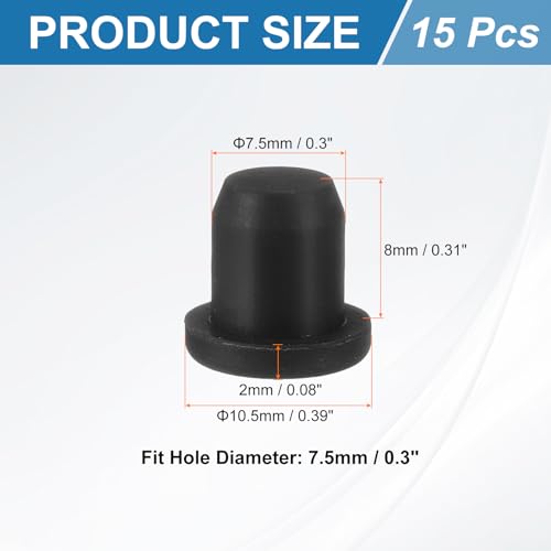 uxcell 15Pcs Silicone Hole Plug, Waterproof Solid T-Shaped Rubber Stoppers Bottle Seal Tube Pipe Plug End Cap for 7.5mm/0.3" Hole for Bathtub Bottle, 0.31" Plug Height, Black - color: Black, size: For 7.5mm/0.3" Hole, 0.31" Plug Height