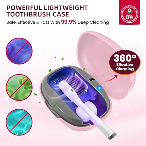 Toothbrush Cleaner Case - Toothbrush Covers with Holder - Portable & Rechargeable Travel Home Toothbrushes Cleaner Case - Fits All Manual or Electric ToothBrushes(Pink) - color: Pink