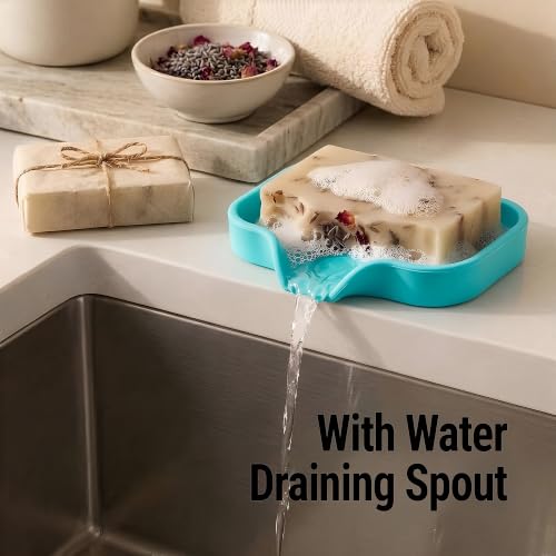Zulay Kitchen Small Silicone Sponge Holder (4.9x3.3”) – Space-Saving Sink Organizer Tray for Sponge, Soap, Brush & More – Compact Non-Slip Dish for Kitchen & Bathroom (Aqua Sky) - color: Aqua Sky (Small), size: Small (4.9x3.3)