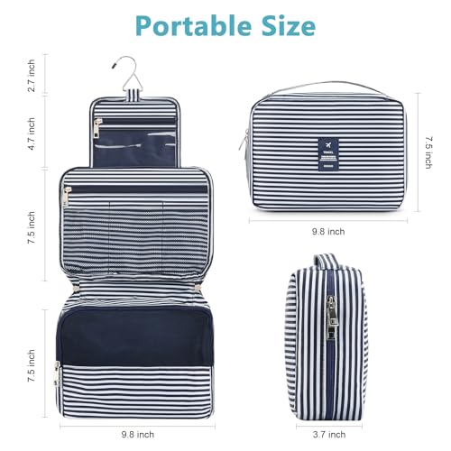 Mossio Hanging Toiletry Bag with Sturdy Hook - Large Portable Cosmetic Makeup Travel Organizer for Men & Women - color: Blue Stripe