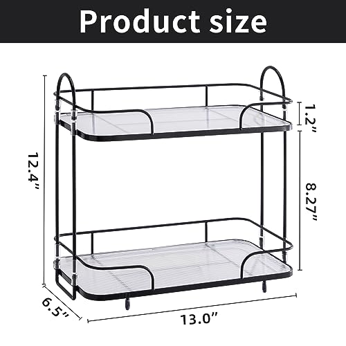 2 Tier Corner Bathroom Counter Organizer, Cosmetic Skincare Organizer, Bathroom Countertop Perfume Tray Vanity Organizer, Kitchen Spice Corner Storage Shelf - color: Black