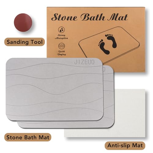 Stone Bath Mat Large, Diatomaceous Earth Shower Mat, Non-Slip Super Absorbent Quick Drying Bathroom Floor Mat, 2 Pack,23.62x15.35, Light Grey - color: Light Grey