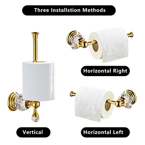 BATHSIR Crystal Toilet Paper Holder, Gold Toilet Roll Holder Modern Bathroom Accessories Zinc Alloy Tissue Hanger Wall Mounted - color: Gold