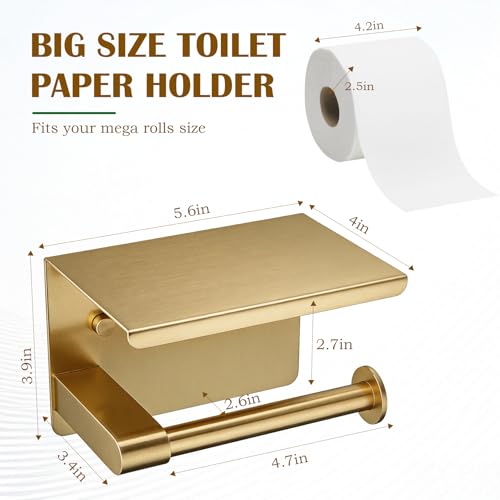 Toilet Paper Holder with Shelf, Adhesive or Screw Wall Mount Toilet Tissue Roll Holder for Bathroom