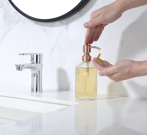 Copper Glass Bathroom Soap Dispenser with Metal Pump,Vintage Dish Soap Dispenser for Kitchen, Used for Lotionor Home,Bathroom,Countertop, Hotel - color: Copper+clear, size: 1-Pack