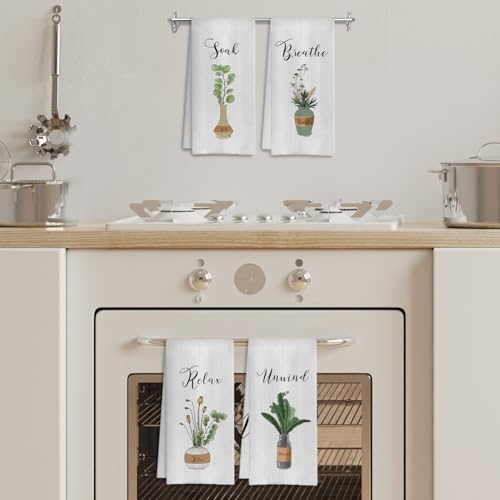 Boho Botanical Bathroom Hand Towels Set of 4, Relax Breathe Soak Unwind Decorative Hand Towels for Gym Yoga Spa Bathroom Decor, 16x24 Inches(Style I) - color: I