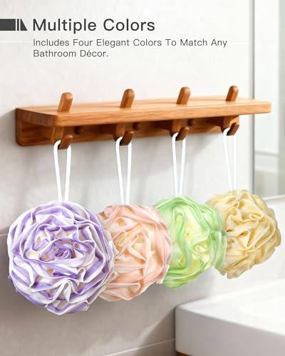 Loofah Sponge 70g, Large Exfoliating Flower Bath Sponge, Soft Durable PE Mesh with Reinforced Knotting, Rich Lather Bath Scrubber for Body, for Travel or as a Holiday Gift (4Pack, Green-Beige) - color: Green-beige, size: 1 Count (Pack of 4)