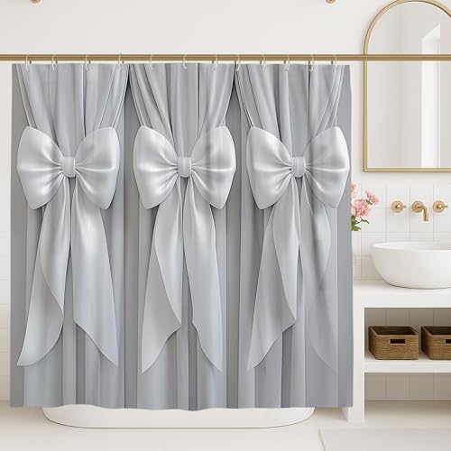 Bow Shower Curtain, Elegant Modern Ribbon Curtain N/a Gray Polyester Waterproof Toile Cloth Shower Curtains Decor for Toile Bathroom Dorm 72x78 Inch - size: 72"W x 78"L (Pack of 1)