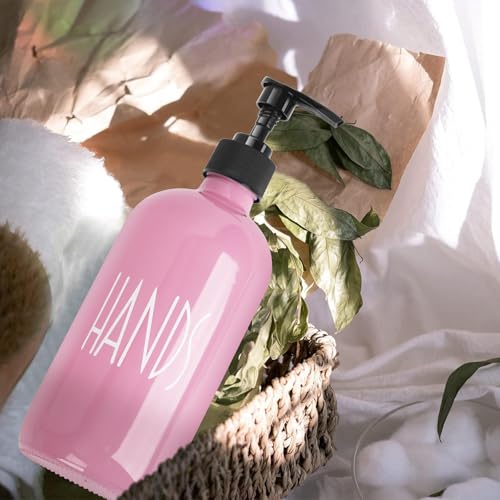 Glass Soap Dispenser with Plastic Pump for Kitchen - 16 OZ Glass Hand Soap Dispenser Set - Kitchen, Bathroom for Decor and Accessories (Pink) - color: Pink