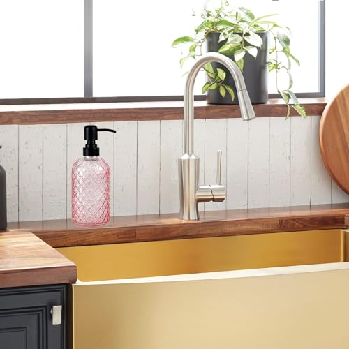 12Oz Glass Soap Dispenser with 304 Black Rustproof Stainless-Steel Pump, Refillable Glass Soap Dispenser for Kitchen, Bathroom, Farmhouse (Pink) - color: Pink