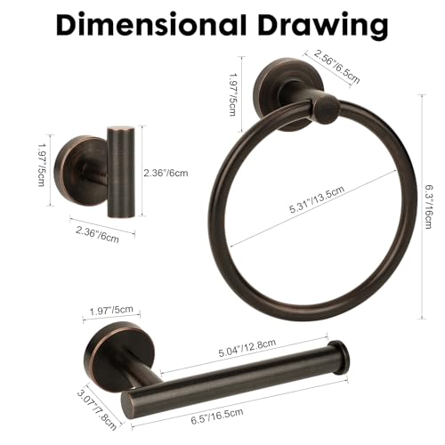 4 Piece Oil Rubbed Bronze Stainless Steel Bathroom Hardware Set Include Hand Towel Ring, Toilet Paper Holder,and 2 Robe Towel Hooks,Bathroom Accessories Set Oil Rubbed Bronze - color: Oil Rubbed Bronze