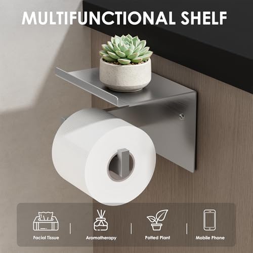 Auxmir Self Adhesive Toilet Paper Holder with Shelf, Premium SUS304 Stainless Steel Rustproof Wall Mounted Toilet Roll Holder, Toilet Tissue Holder for Bathroom Shower Washroom Kitchen RV, Silver - color: Tp Holder With Shelf-silver