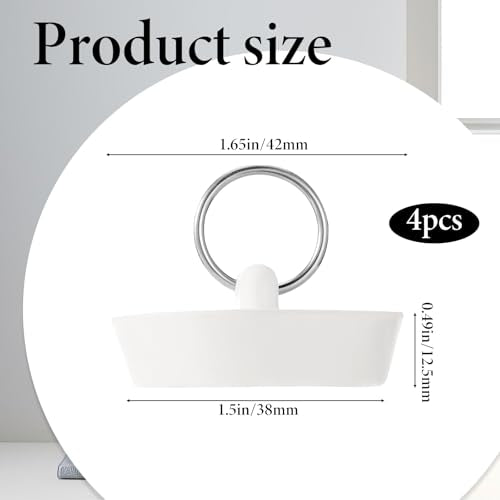 4 Pcs Bath Tub Drain Plug with Hanging Ring, White Bath Plug Stopper for Tub with Hanging Ring, Rubber Bathtub Plugs Fits 1-1/2 Inch to 1-5/8 Inch Rubber Sink Plugs for Bathroom, Bathtub, Sewers