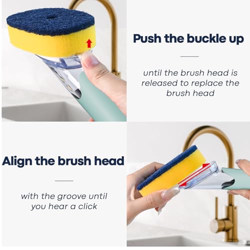 Dish Brush with Soap Dispenser Storage Set with 2 PCS Sponge Refills & Holder, Soap Dispensing Dish Brushes, Sponge with Soap Dispenser Handle, Dish Sponges with Handle for Dishes Pans Pots Sink - color: Blue