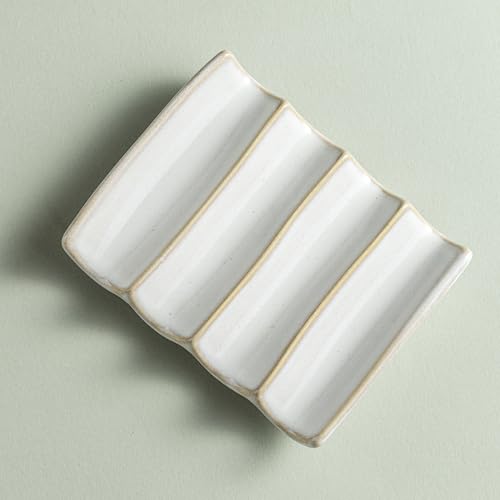 Soap Dish with Self Drain Fluted Design, Bar Soap Holder for Bathroom, Japanese Soap Tray for Shower, Bathroom and Kitchen Sink Organizer, Ceramic Soap Saver, White - color: White, size: Fluted