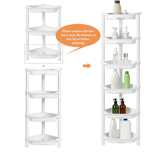 ELYKEN 4 Tier Shower Caddy Organizer Shelf Corner, 14.4 x 11.2 x 31.5 Inches, Rustproof, Plastic Shower Rack Stands for Inside Bathroom, Bathtub, Shower pan, White - color: White, size: 4-Tier